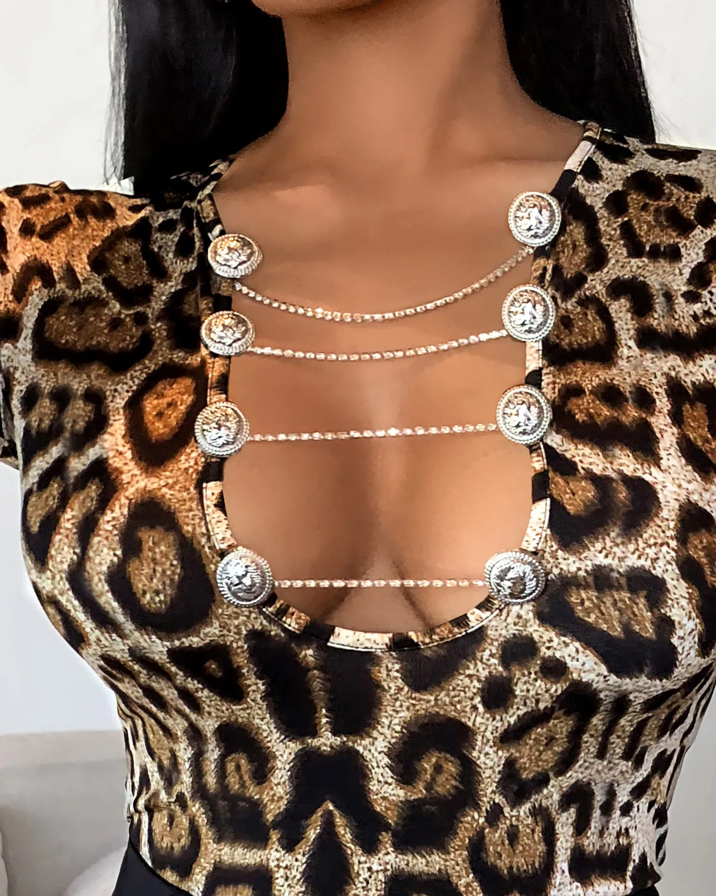 

Cheetah Print Cutout Button Design Top