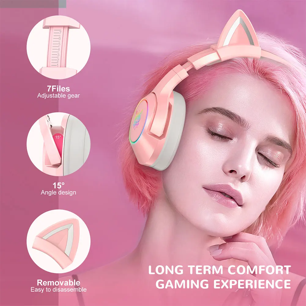 Preise ONIKUMA K9 Rosa Gaming Kopfhörer Für Mädchen Nette Katze Ohr Stereo Headset Mit Mic & LED Licht Für PC/laptop/PS4/ Xbox One