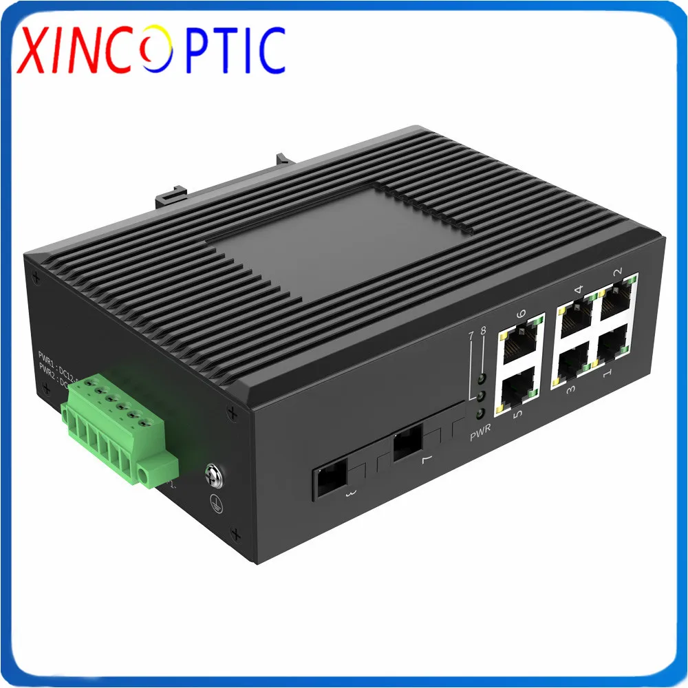 10/100 м неуправляемый 2 волокна 6RJ45 промышленный волоконный коммутатор Megabit IP40 Ethernet