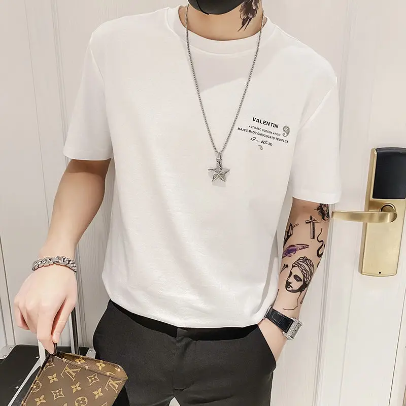 

2021 summer men's short sleeve youth versatile T-shirt Japanese loose trend cotton round neck printed T-shirt half sleeve top