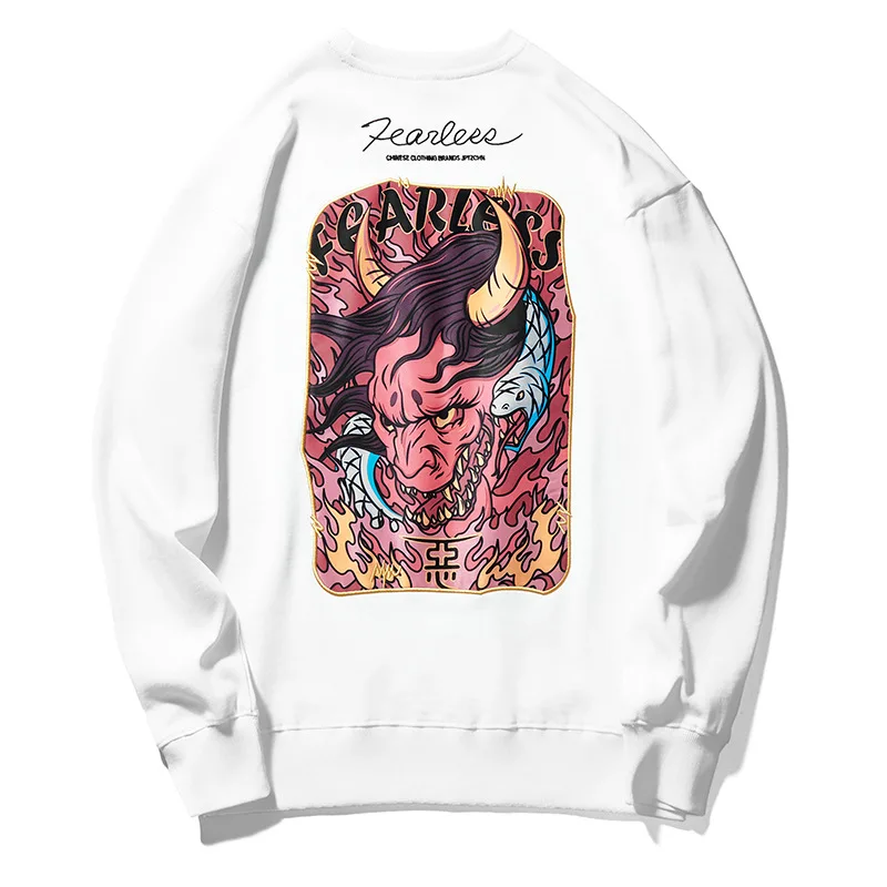 

Harajuku Hip Hop Streetwear O-Neck Sweatshirts Men's Embroidery Devil Print Pullover Hoodies Fashion Hipster Casual Tops Outwear
