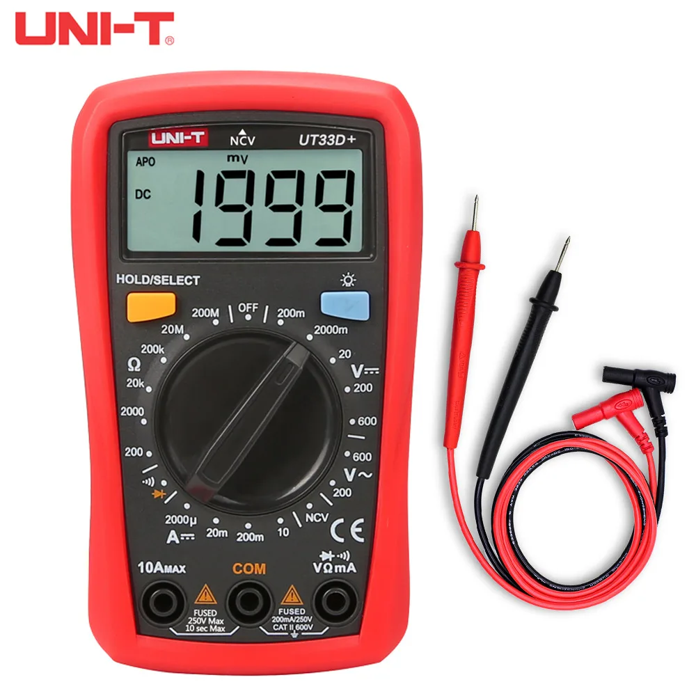 

UNI-T Digital Multimeter UT33A + UT33B + UT33C + UT33D + AC DC Current Resistance 2mF Capacitance NCV Tester With LCD Backlight