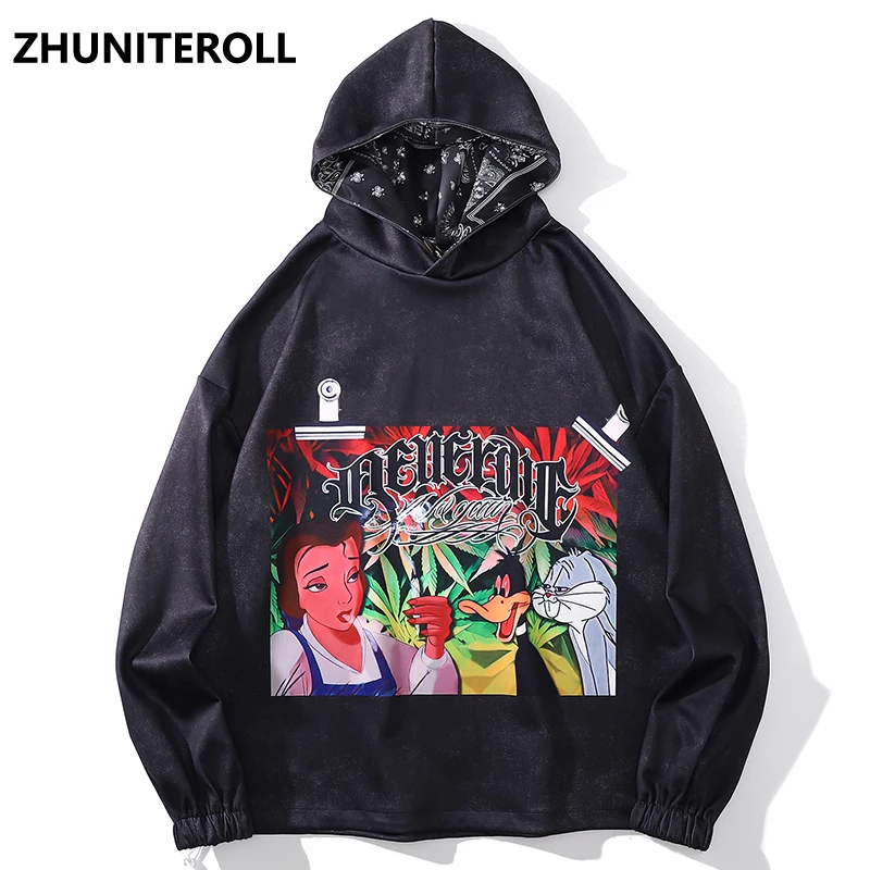 

Hoodies Hip Hop Cartoon Letter Paisley Print Punk Rock Gothic Hooded Sweatshirts Mens Harajuku Casual Pullover Tops Streetwear