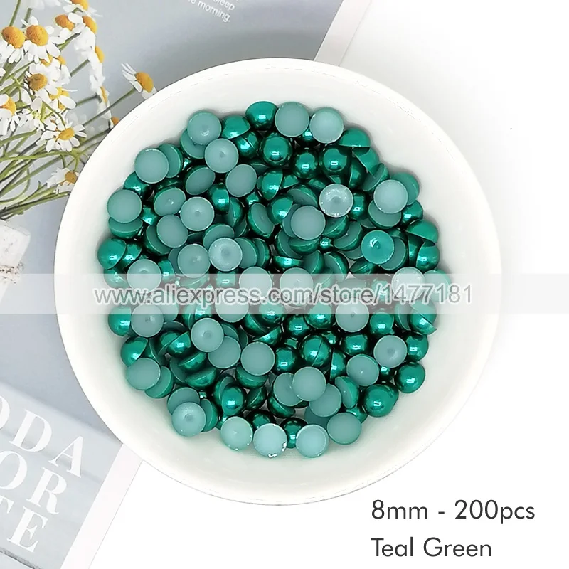 200 шт. 8 мм бирюзовый зеленый жемчуг полукруглый имитация искусственного жемчуга