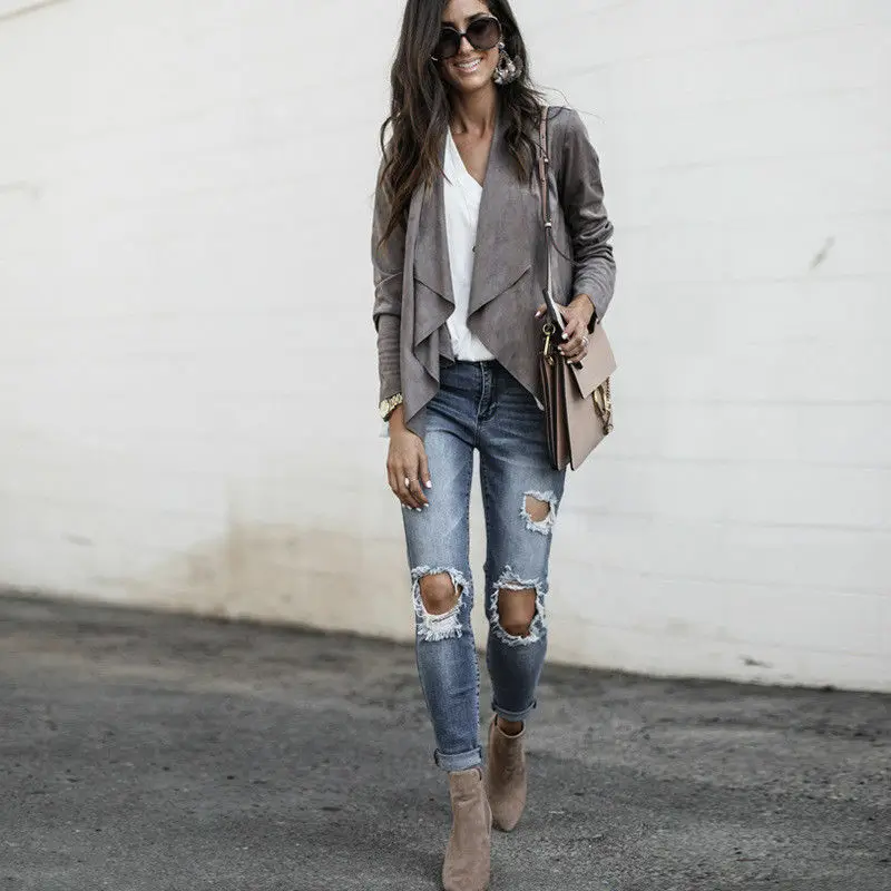 Женский Повседневный Кардиган из искусственной замши однотонный Универсальный