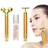 3 in 1 roller massager facial beauty bar 24k golden vibrating face lifting anti wrinkle full body massage device skin care tool