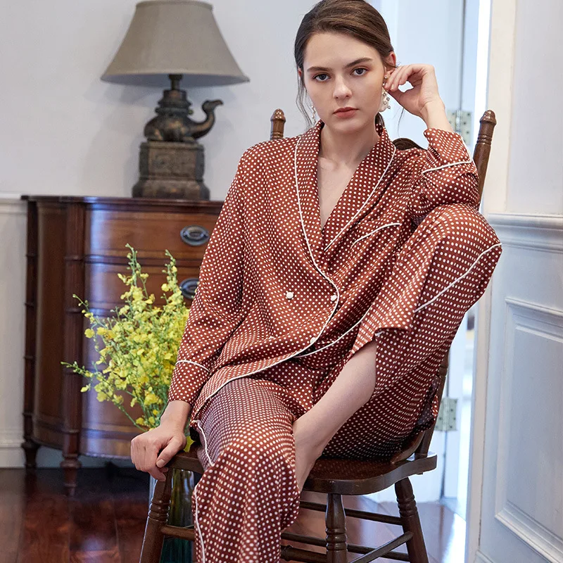 

Pajamas Women'S Long-Sleeved Spring And Autumn Retro Impression Wave Point Korean Loose Home Clothes Can Be Worn Two-Piece Suit