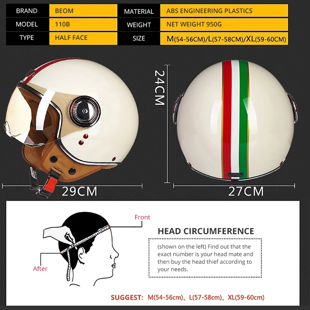 

Motorcycle Helmet 3/4 Open Face Vintage Casco Moto Men Retro Moto Helmet Summer Scooter Motorbike Riding Helmet Casque Moto 110B
