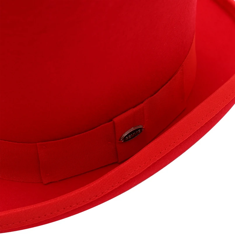 GEMVIE 17cm 100% Wool Felt Red Top Hat Costume Fedora Cylinder Hat for Women/Men Topper Mad Hatter Party Derby Magician Hat