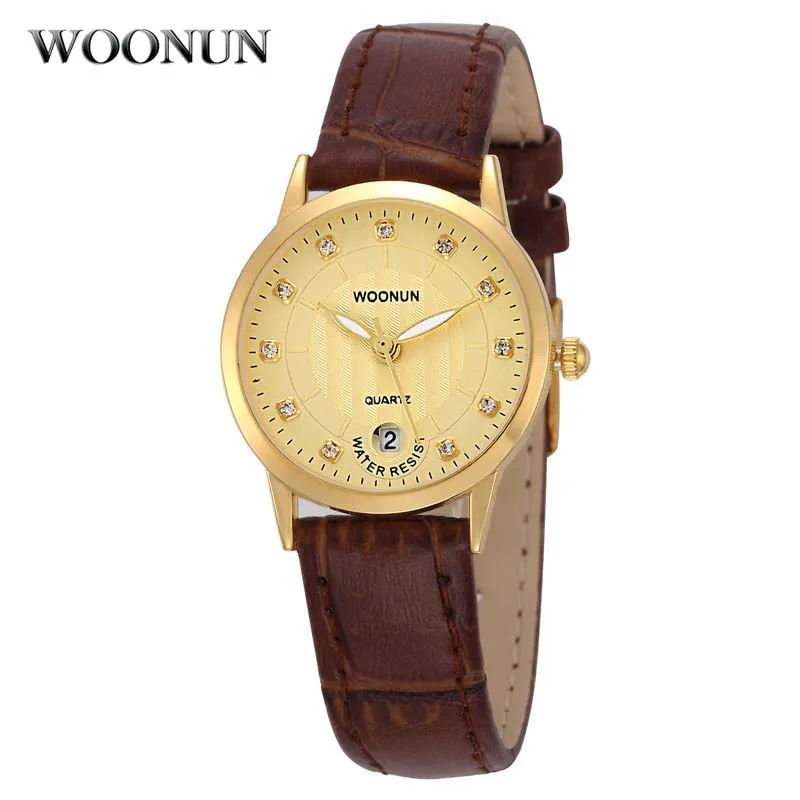 

WOONUN Womens Watches Genuine Leather Quartz Wrist Watches for Women Ultra Thin Watches with Crystal Hodinky Round Women Watches