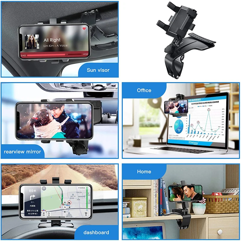 Cell Phone Holder Universal Car Dashboard Clip Phone Holder 360° Rotation Rearview Mirror Mobile Phone Stands for Samsung iPhone