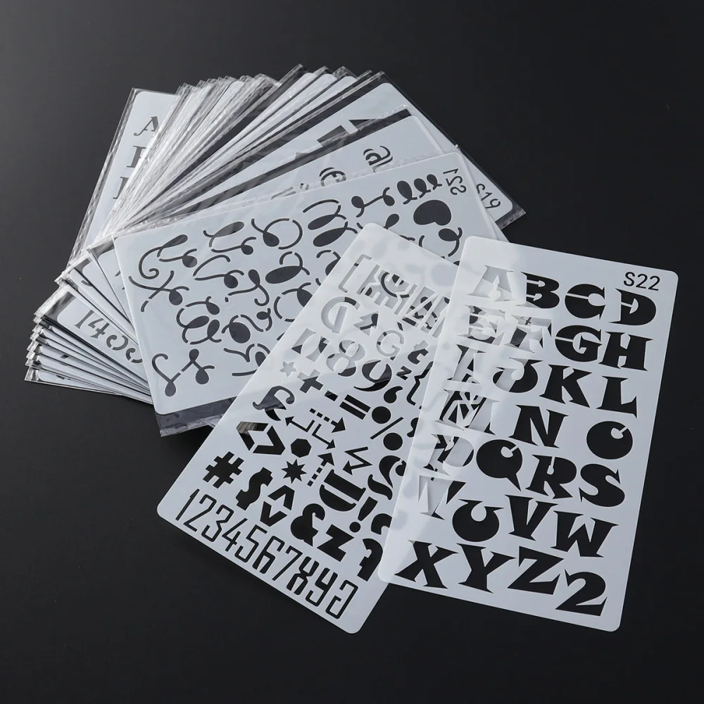 

24PCS Hollow Painting Alphanumeric Template Stencil Alphabet Letter Number Planner Set Stencils Journal Notebook Diary Scrapbook