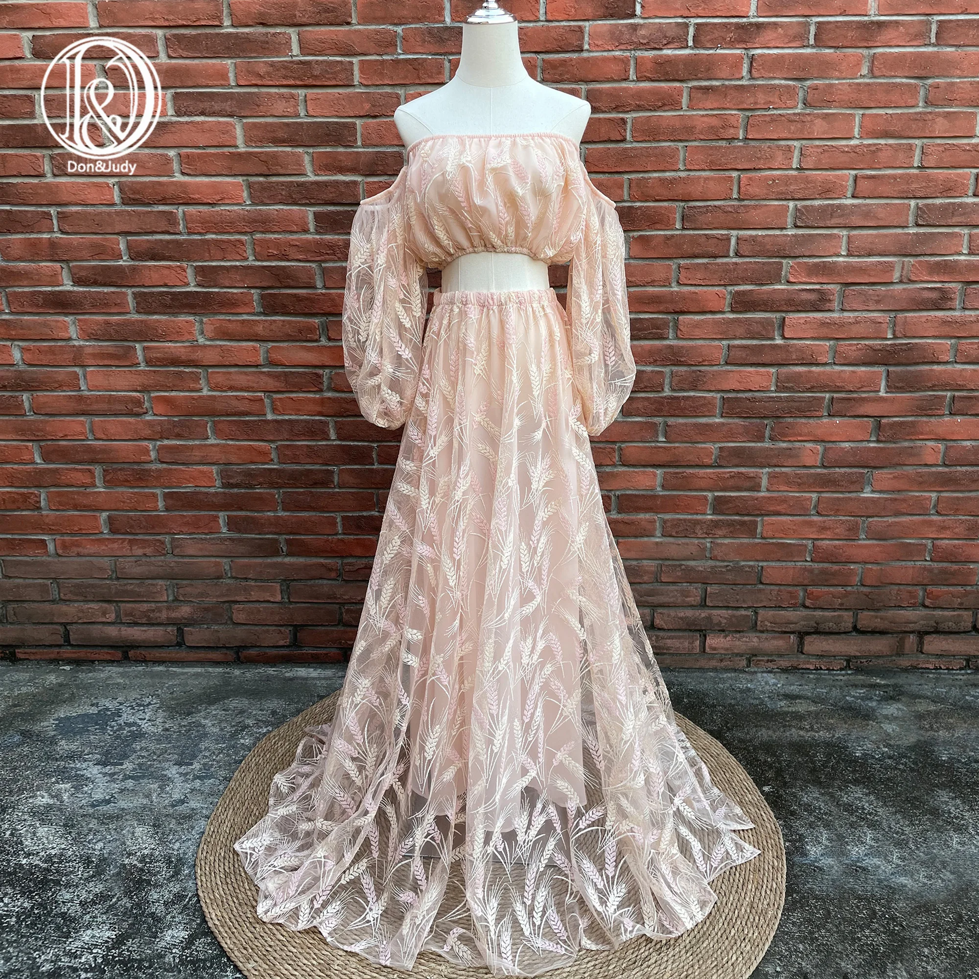 Don&Judy Pale Pink Top and Skirt Set Maternity Or Non-Maternity Dress for Photoshoot Photography Props Party Evening Gowns New