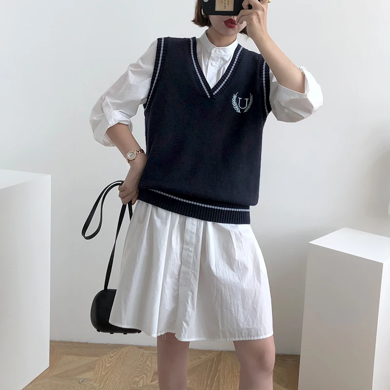 Женский пуловер без рукавов Осень 2019 корейский стиль преппи повседневные буквы