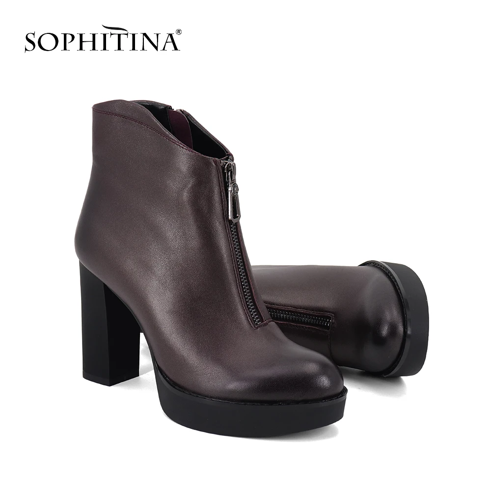 SOPHITINA/удобные женские ботинки с круглым носком из натуральной кожи на молнии