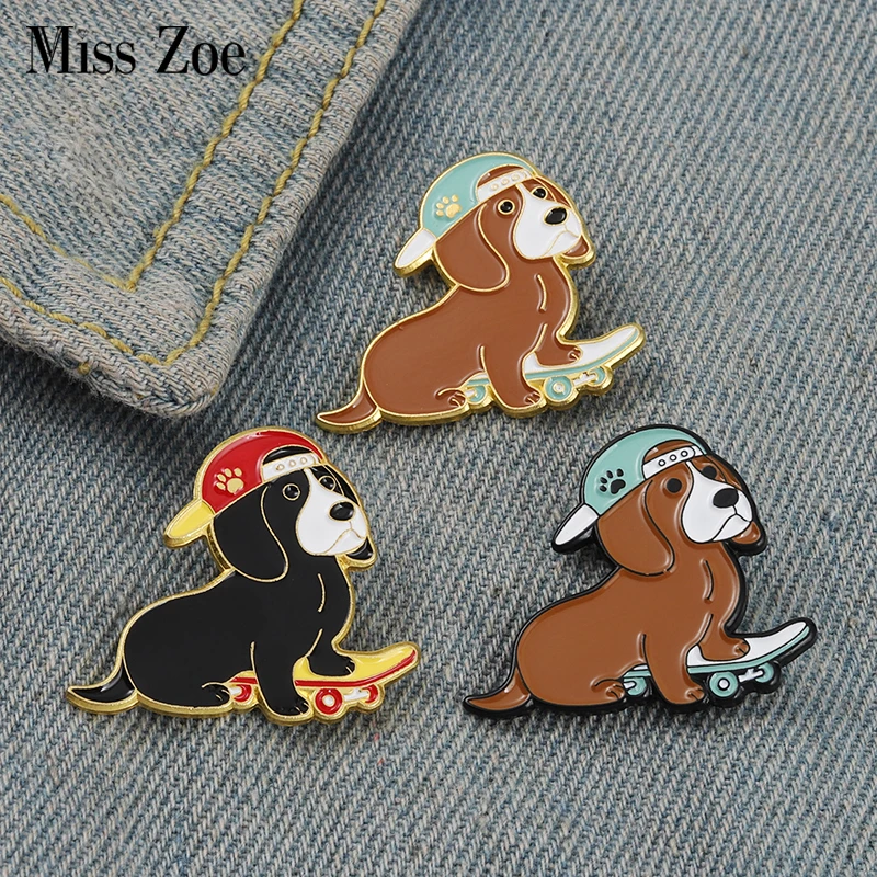 Hip-hop Skateboard Dogs Enamel Pins Funny Beagles Animals Br