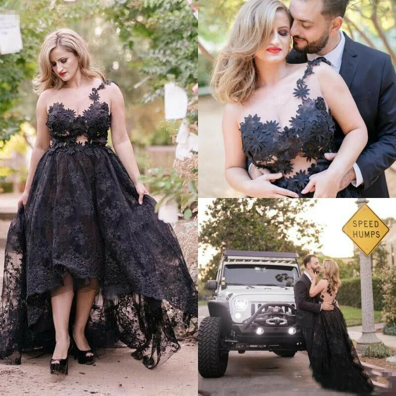 Готическое черное кружевное свадебное платье размера плюс с аппликацией