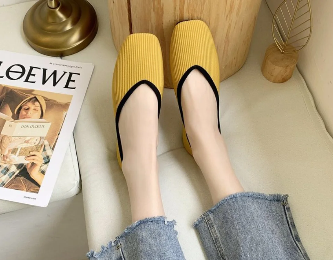 

Designer Women Slippers Slip on British Fashion Shoes Women Autumn Square Toe Flat Sandals Shoes Loafers Hot Sale