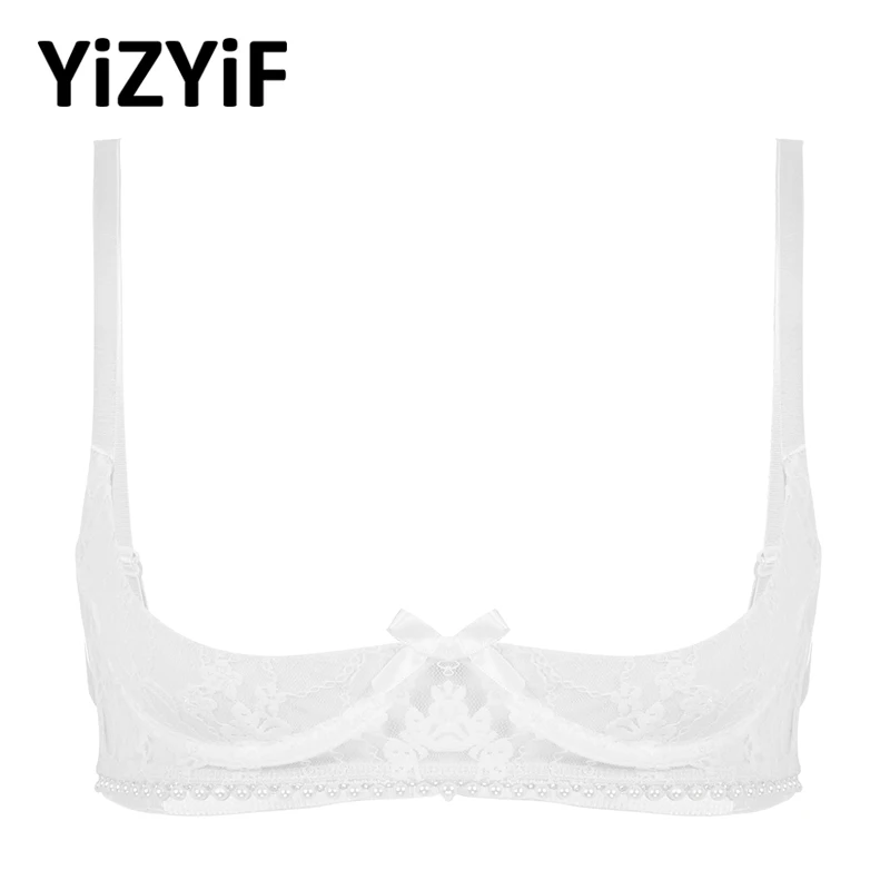 Women Sexy Bras See Through Sheer Lace Bralette 1/4 Cups Pearl Trimmed Erotic Lingerie Bra Top Ladies Underwired | Тематическая