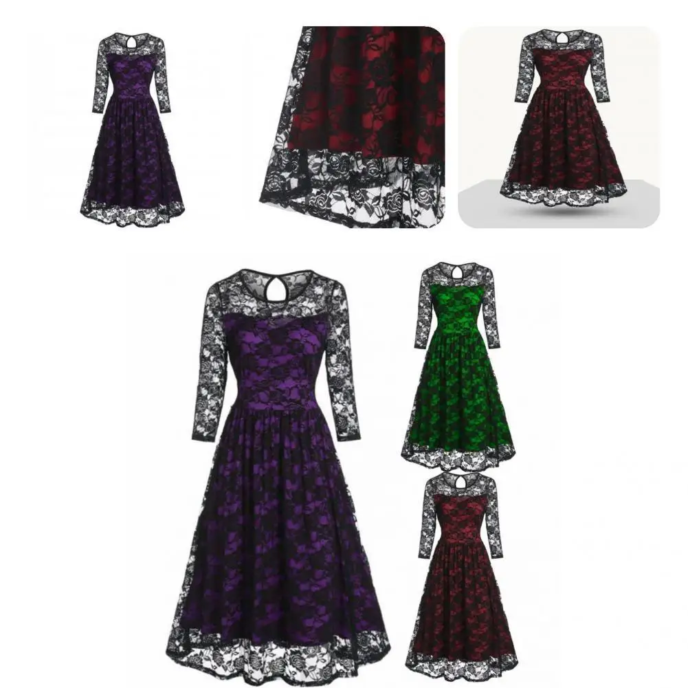 

Long Dress Stylish A-line See Through Dress Long Sleeve Mid-Calf Formal Dress