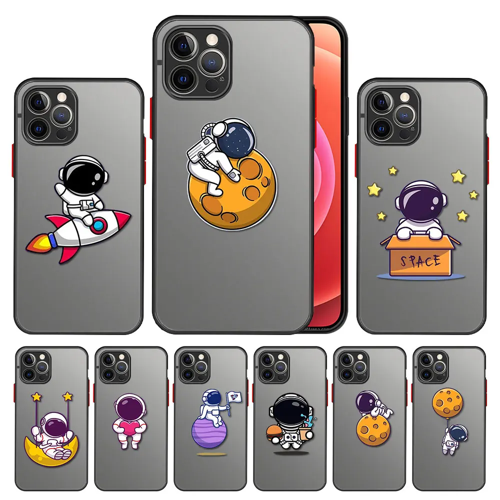 

Astronaut Star Space Cases For iPhone 11 12 Pro Max Phone Case Skin Feel Matte XS XR X 7 8 Plus 6 6s + Translucent Frosted Cover