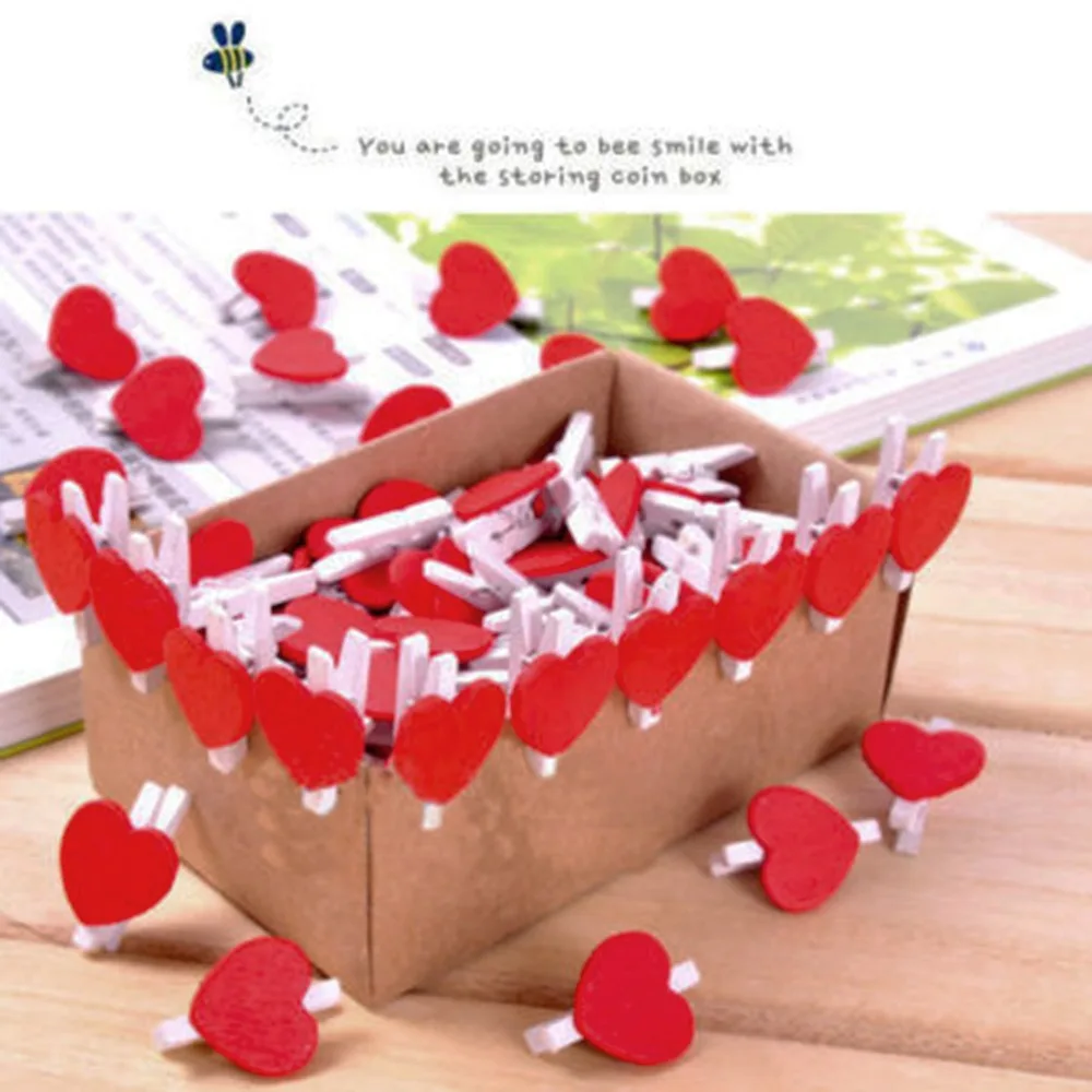 

Wholesale 20PCS School Office Accessories Cute Mini Red Lover Heart Shaped Wooden Clips Memo Clip for Kids Gift