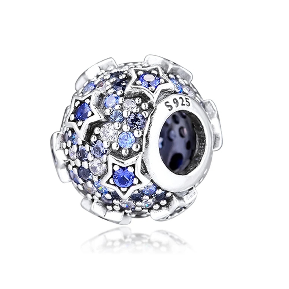 QANDOCCI 925 Sterling Silver Original Bead Elevated Stars Pave Charms Fits Pandora Bracelets Beads for Jewelry Making | Украшения и