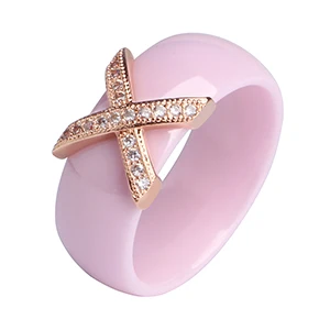 8mm Pink Rose Gold Hot X Крест кольца Синий Розовый керамические здоровые ювелирные изделия для женщин 6 мм Гладкие керамические кольца женский подарок Свадебные ювелирные изделия золото серебро - Цвет основного камня: 8mm Pink Rose Gold