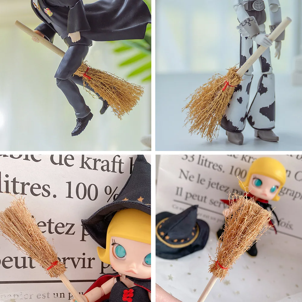 12 шт. кукла мини веник с красная веревка легкий соломы метлы декоративные