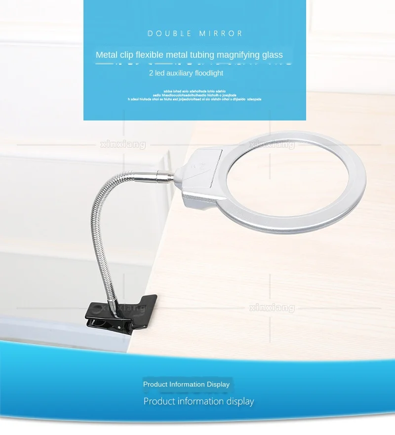 107mm clip-on ABS plastic metal hose with LED light portable desktop 2.5X-5X magnifying glass acrylic optical lens