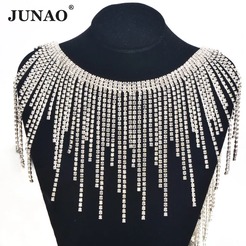4 Uneven in Length JUNAO 45 см прозрачный кристалл отделка стразы бахрома Талия цепь тело коготь цепь швейная кисточка Сексуальная одежды цепочка для поделок своими руками - Цвет: 4 Uneven in Length