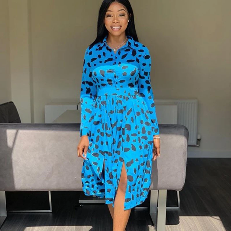 Женское платье рубашка с длинным рукавом и леопардовым принтом уличная одежда
