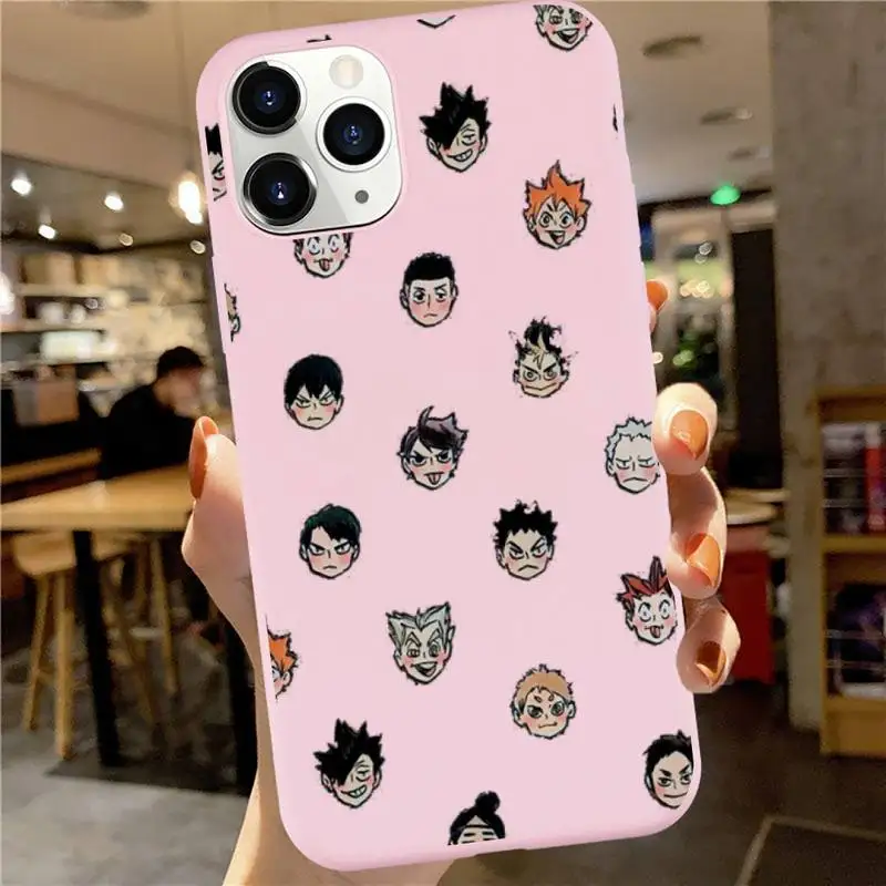 

Haikyuu Phone Case Pink Candy Color for iPhone 6 7 8 11 12 s mini pro X XS XR MAX Plus