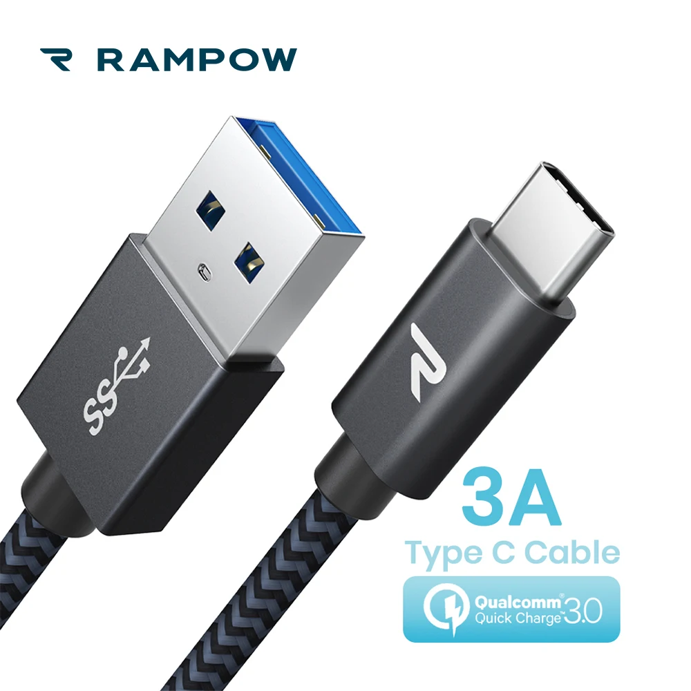RAMPOW usb type C кабель для samsung Galaxy S9/S8 QC3.0 Быстрая зарядка USB 5 Гбит/с быстрая