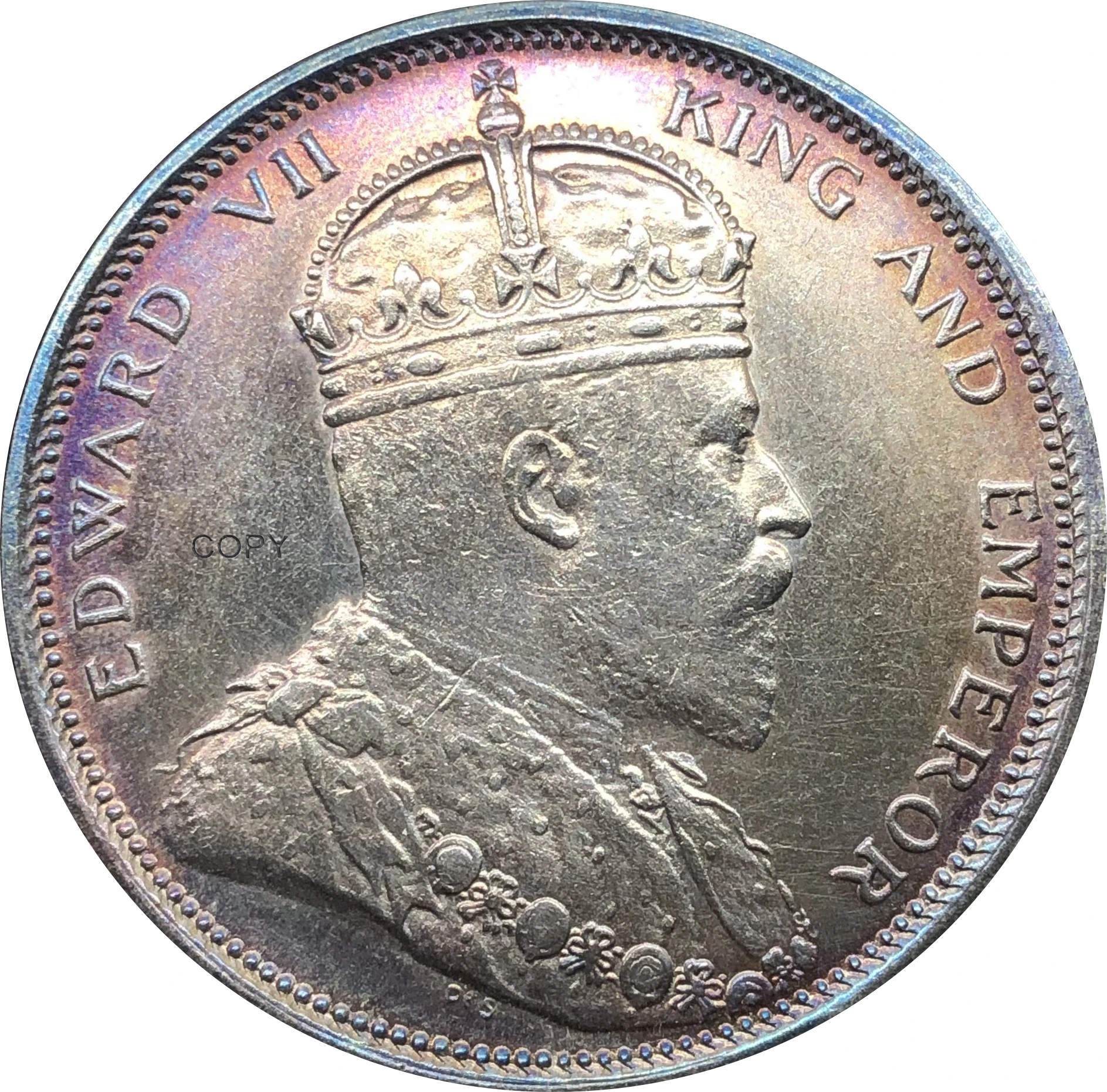 Малайзия 1908 1 доллар Эдвард VII король император кандареенс копия серебра монета