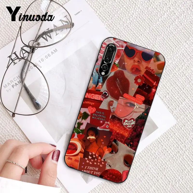 Yinuoda розовый красный цвет тема черный мягкий чехол для телефона huawei P9 P10 Plus Mate9 10