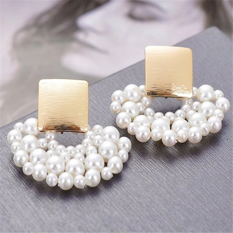 Винтажные геометрические женские серьги подвески с имитацией жемчуга в богемном