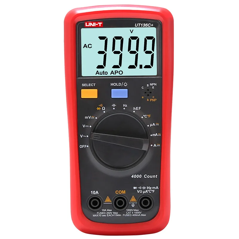 

UNI-T UT136C+ Digital Multimeter AC DC Voltage Current ohm Tester Diode Frequency Auto Range Voltmeter Ammeter Capacitance Meter
