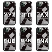 world city travel airport call letters phone case tempered glass for iphone 12 11 pro max mini xr xs max 8 x 7 6s 6 plus se 2020