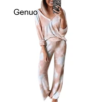 new women tie dye household clothing casual two piece set short sleeve tee top long pants suit tracksuit outfit