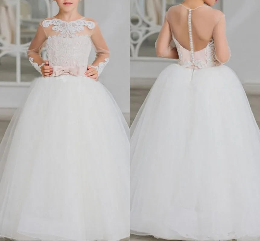 Платья с длинными рукавами и цветочным узором для девочек на свадьбу платье