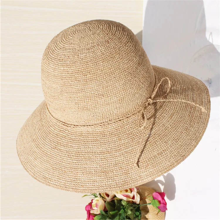 

Summer Woman Straw Hat Fashion RAFFIA Foldable Flat Big Brim Decorative Border Lace Spring Classical Sunhat Beach Hat
