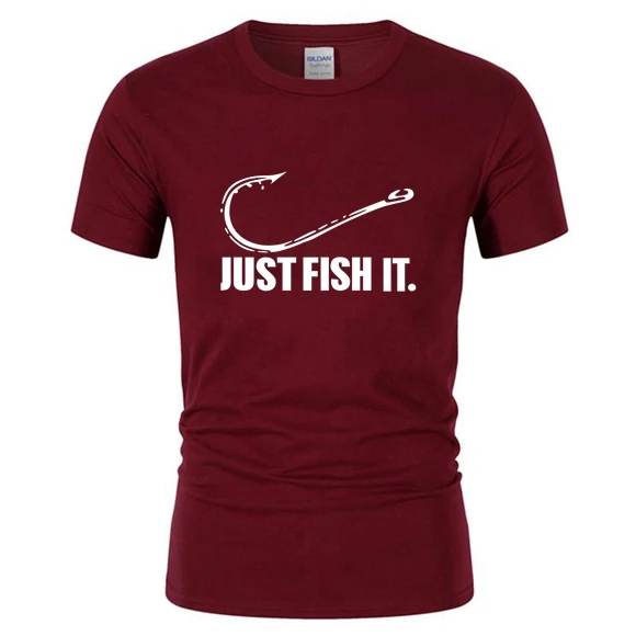 Новинка 2021 забавная Мужская футболка для рыбалки с надписью Just Fish It мужчин и