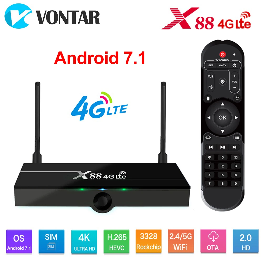 ТВ приставка X88 4G Lte Android 7 1 поддержка Nano sim карты 2 Гб 16 Rockchip Wifi 4K Google Play Store Youtube