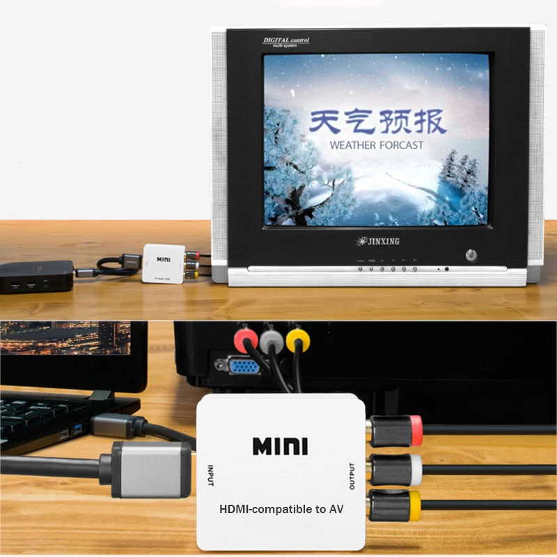 Larryjoe HDMI-совместимый с AV/RCA CVBS адаптер 1080P видео преобразователь 2AV коробка