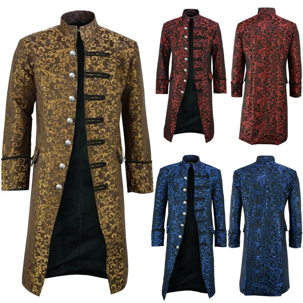 

Men Button Fashion Vintage Tailcoat Jacket Gothic Steampunk Retro Style Party Coat Frock Uniform Coat Cosplay Costume Куртка