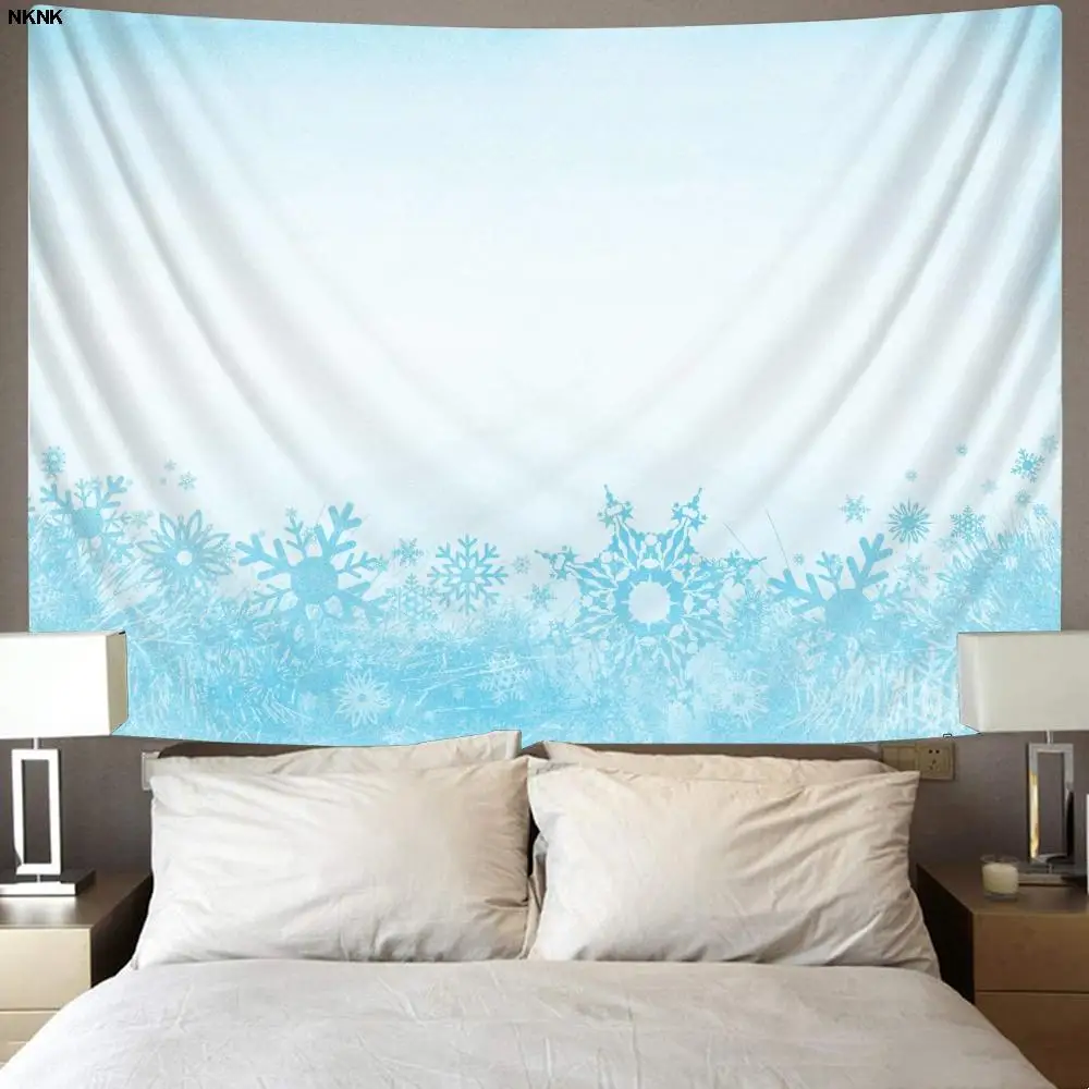 

NKNK Brand Christmas Tapiz Snowflake Rug Wall New Year Wall Tapestry White Tapestries Wall Hanging Mandala Hippie Printed