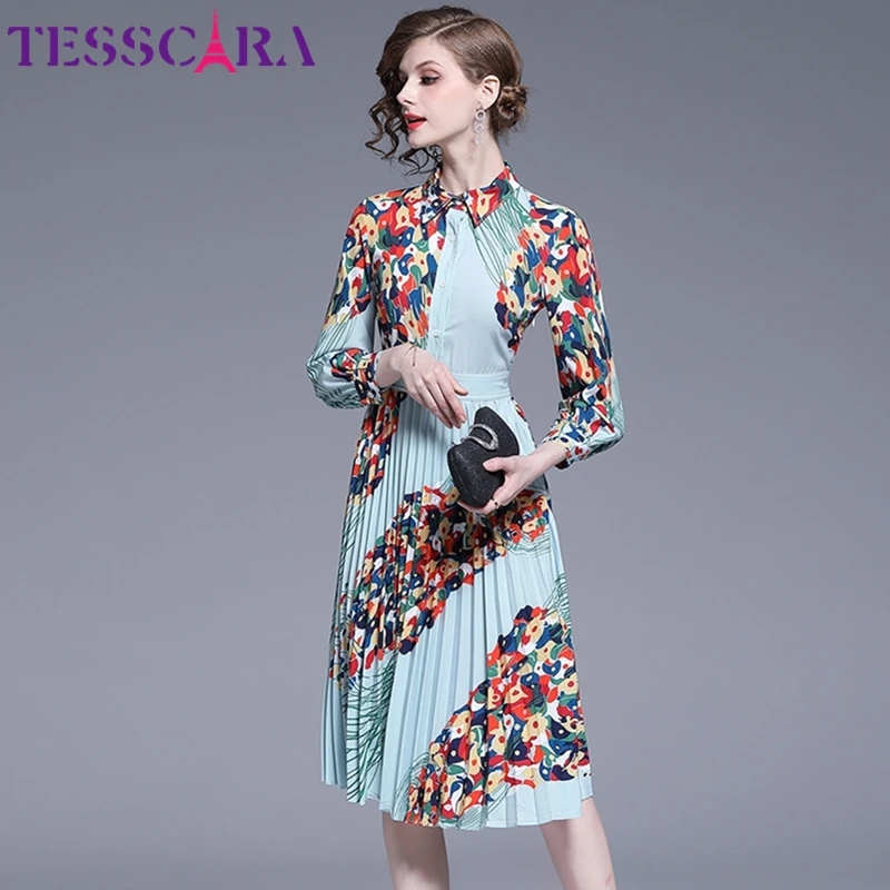 Женское весеннее элегантное плиссированное платье TESSCARA рубашка высокого