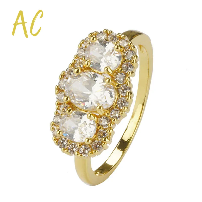 

Luxury Engagement Wedding Rings For Women Elegant Oval Shaped White Zircon Flower Womens Ring Gold Plated Fashion Jewelry