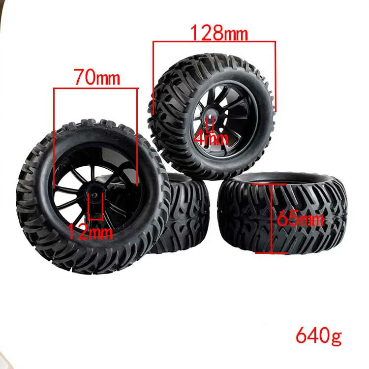 HSP-neum&aacute;tico de rueda de varilla 1:10 d128 mm, neum&aacute;tico de goma suave, piel para coches de control remoto 94188 HPI 94108, piezas modificadas, 4 Uds.-4